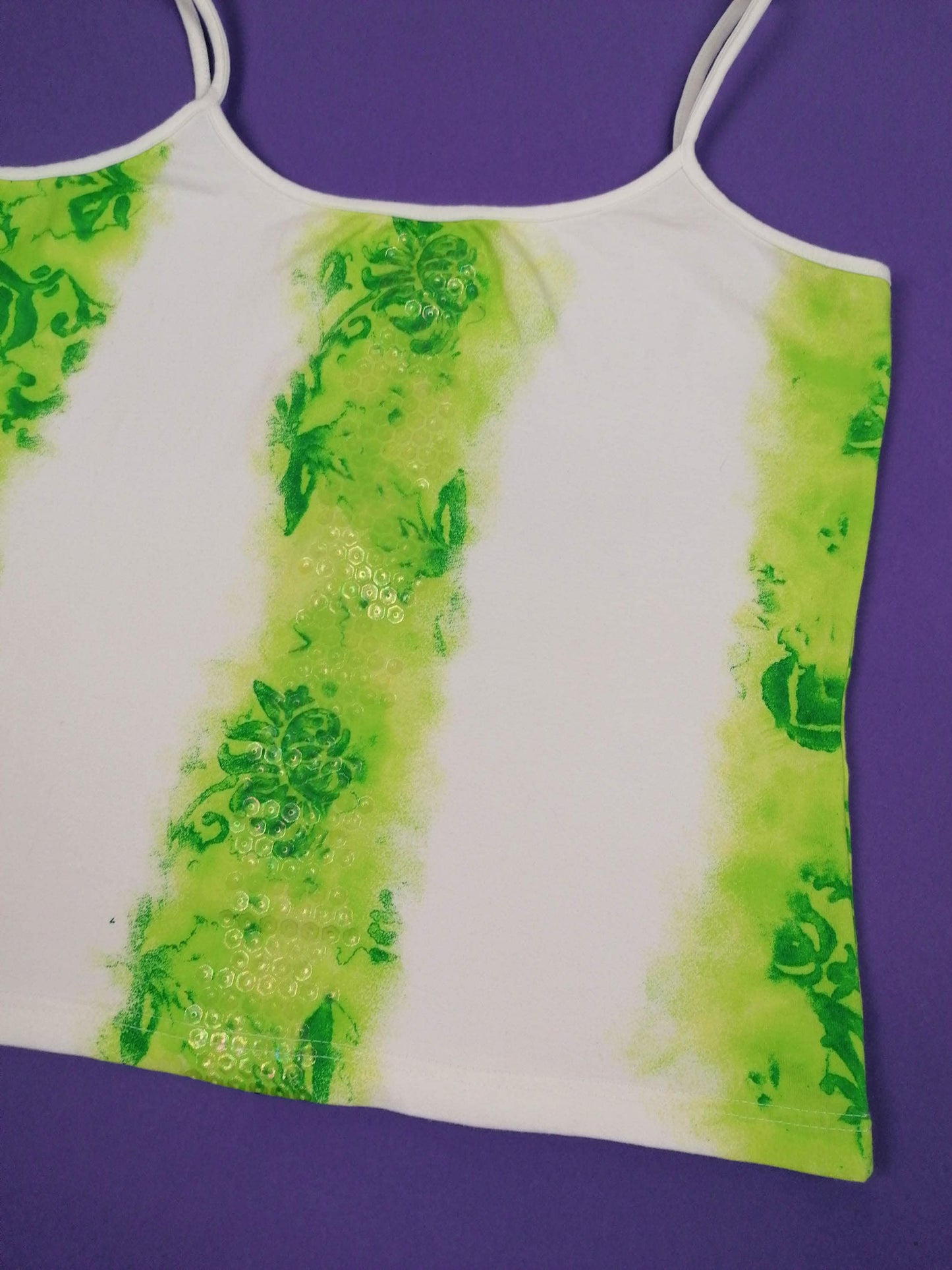 Y2K Tank Top Green Glitter Sequins Print - size XS-S
