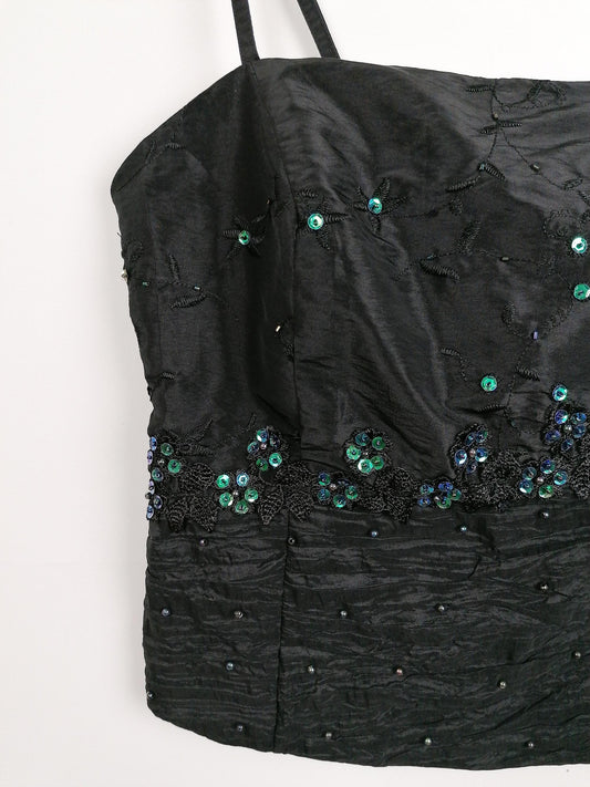 Vintage 90's Embellished Black Corset Top ~ size L