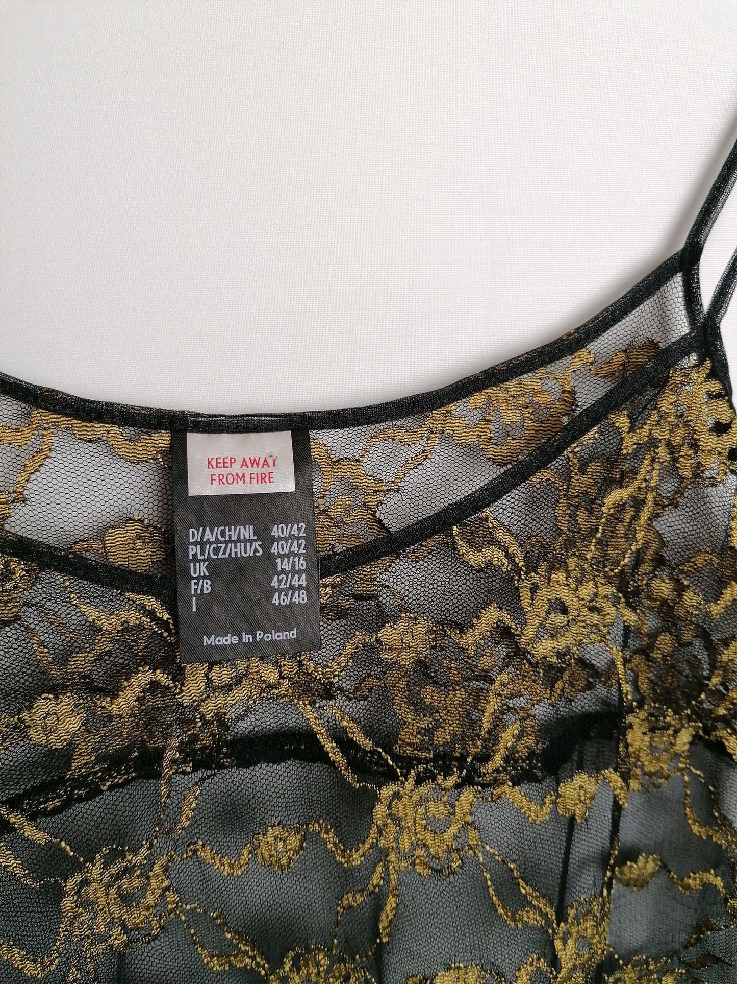 Black and Gold Sheer Tulle Lingerie Set - size M-L / UK 14