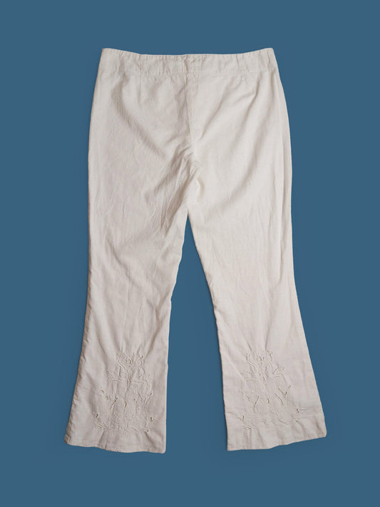 Linen White Pants Flared Leg - size L