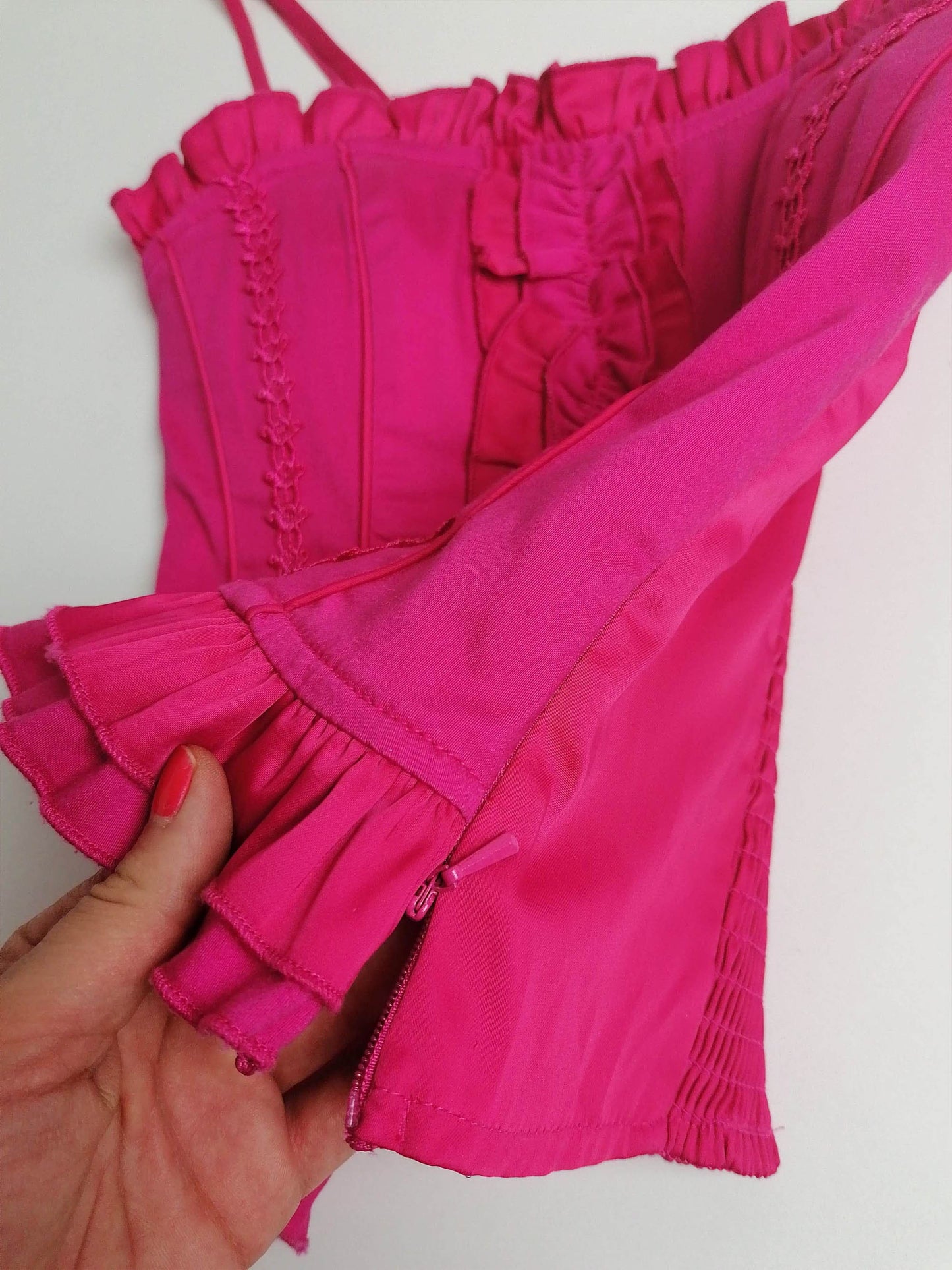 Y2K Corset Top Pink Stretch Cotton - size S