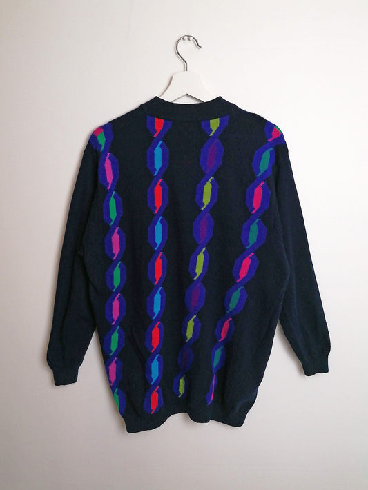 UNITED COLORS of BENETTON  Retro Pattern Unisex Wool Sweater - size M-L / 46