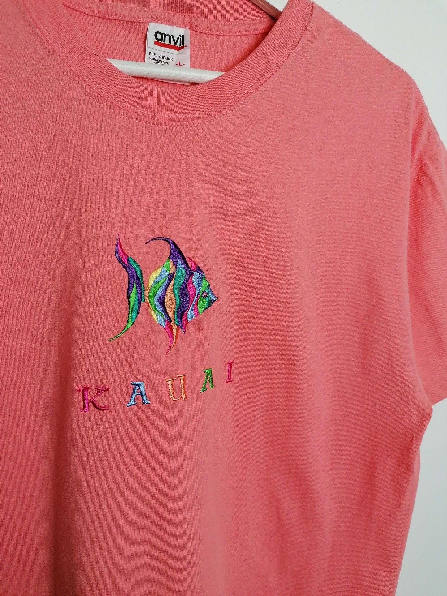 90's KAUAI Hawaii Tropical Fish Embroidery T-shirt - Size L